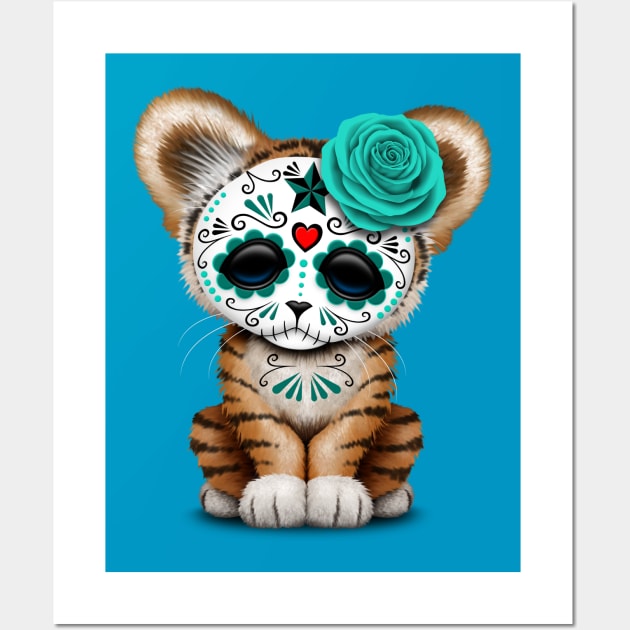 Blue Day of the Dead Sugar Skull Tiger Cub Wall Art by jeffbartels